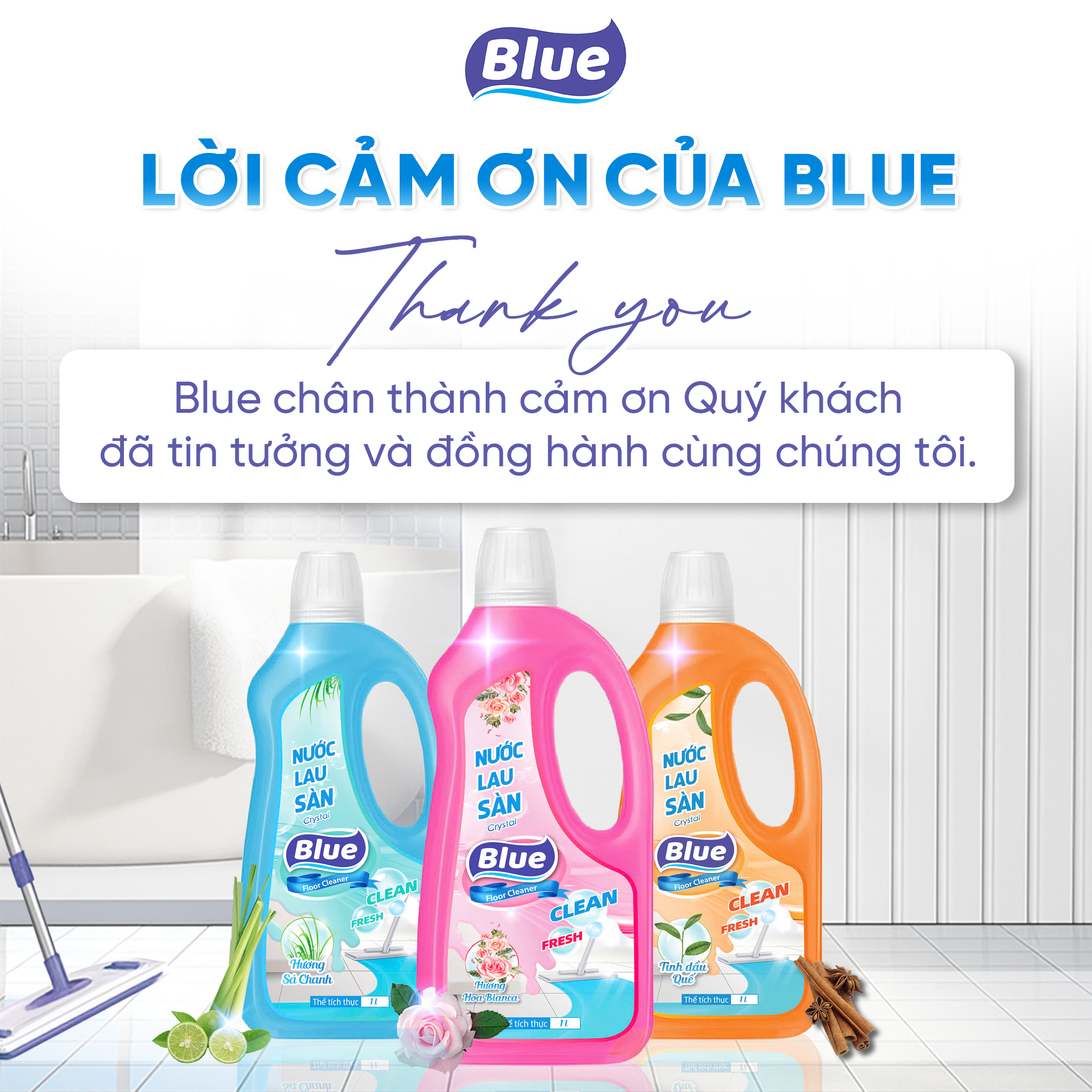 Nước thơm lau sàn Blue Hương Sả Chanh 1L 