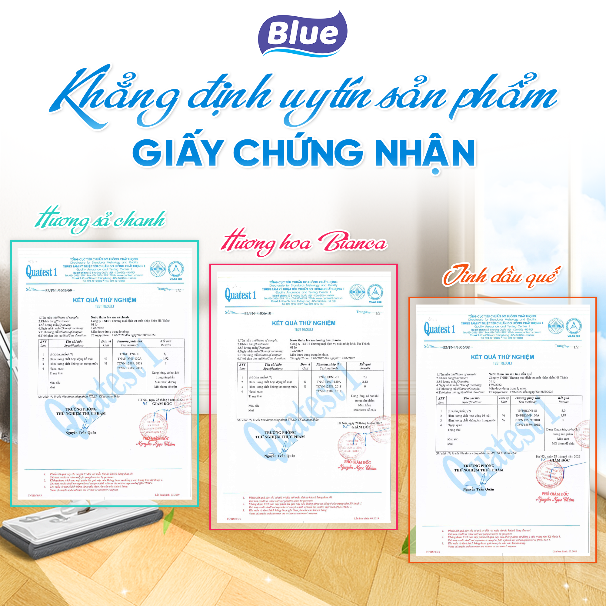  Nước thơm lau sàn Blue Hương Hoa Bianca 1L 