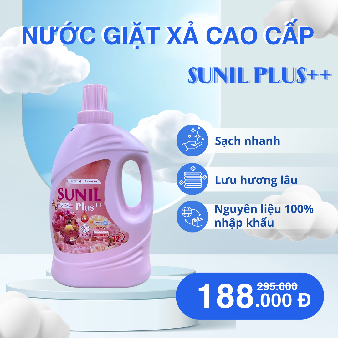 NƯỚC GIẶT XẢ CAO CẤP SUNIL Plus++ – HƯƠNG NGỌT NGÀO – KLAB