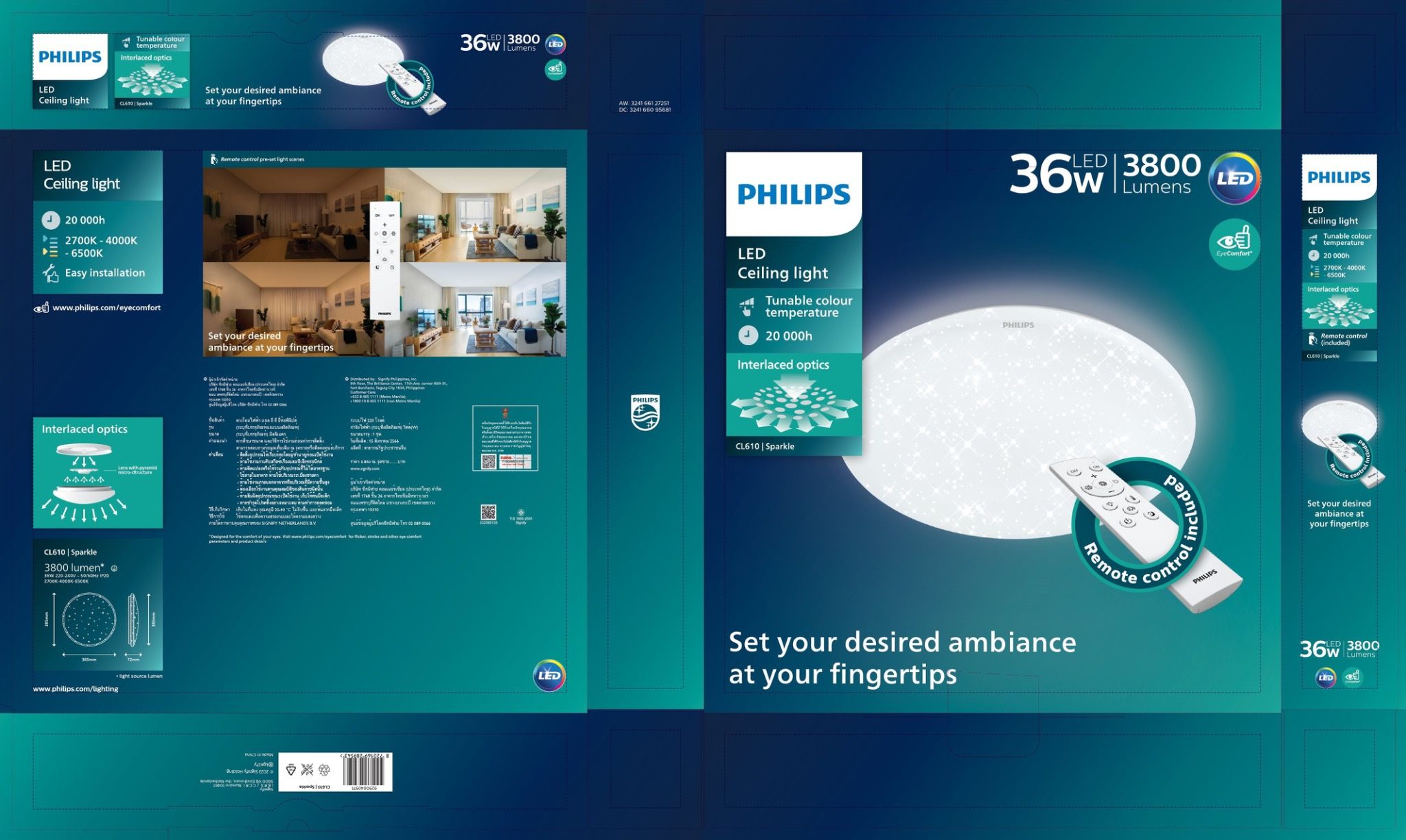 Bộ đèn Philips ốp trần CL610 SSW, có remote 