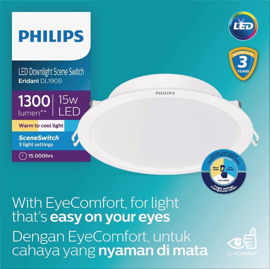  Bộ đèn LED âm trần đổi màu 3 chế độ Eridani SSW 
