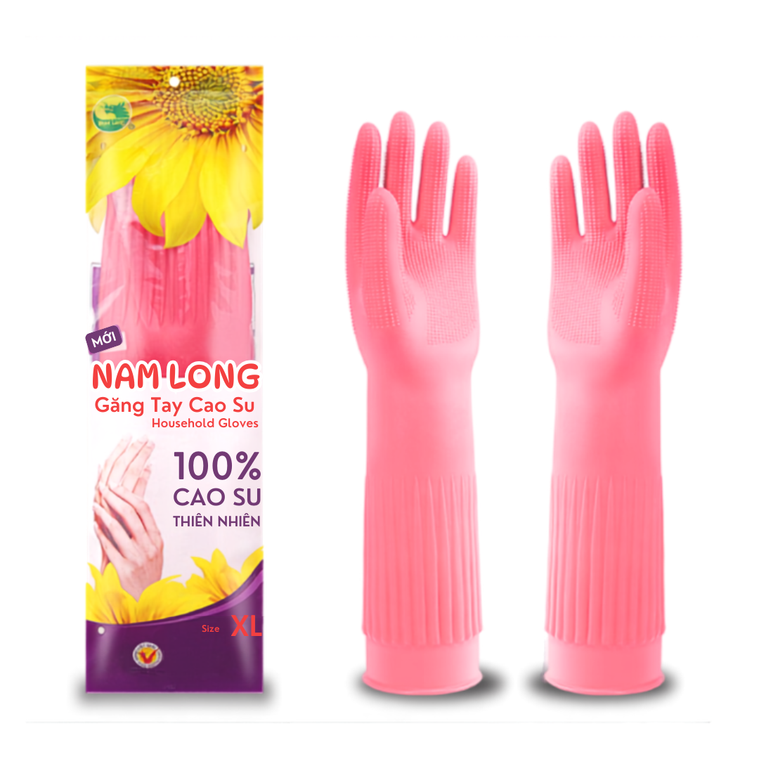  Găng Tay Cao Su Nam Long Cỡ L Màu Hồng 