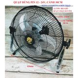  Quạt tích điện chân quỳ 12 cấp chỉnh lực không chổi than cánh 12inch - 30cm Pin247 