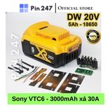  Vỏ mạch pin Dewalt 18V 5Ah Li-ion 2 hàng đủ phụ kiện ( 10 cell ) có led báo pin, nhận sạc zin 