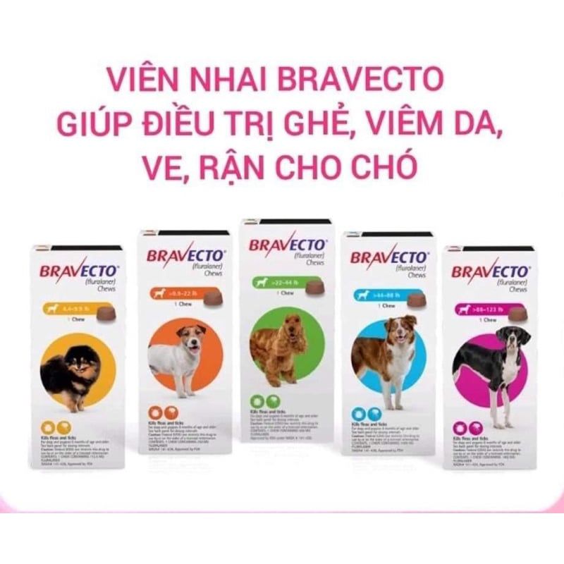  [Chính hãng VN] BRAVECTO cho cún bị Ve Rận Bọ Chét Ghẻ Demodex 