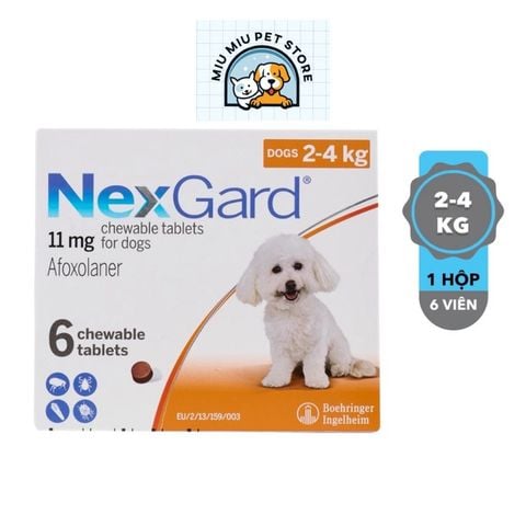  NexGard (Hộp 6 viên) - Viên nhai phòng & trị ve, rận, bọ chét, ghẻ demodex, sarcoptes dành cho Chó 