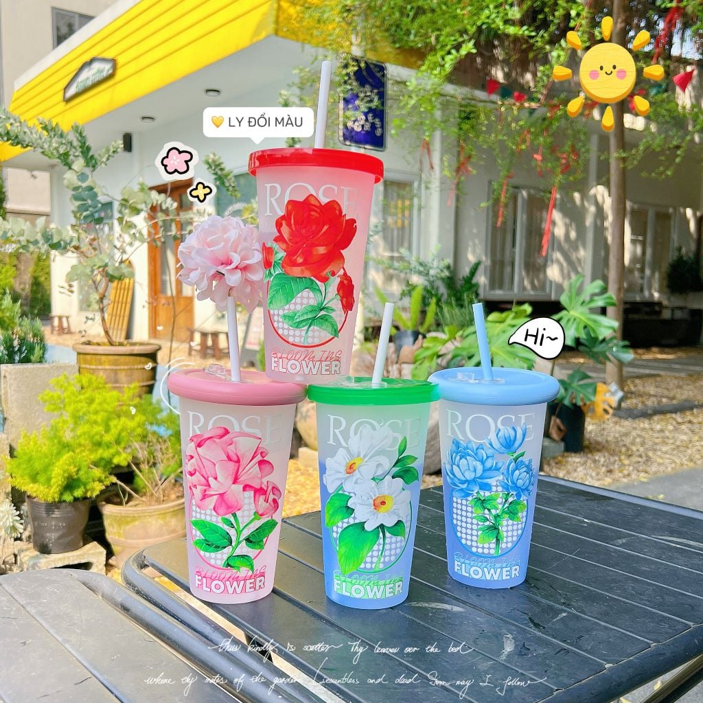  Ly Sỉ Sẵn IN 3D Nổi Đổi Màu Hoạ Tiết Ly Hoa 