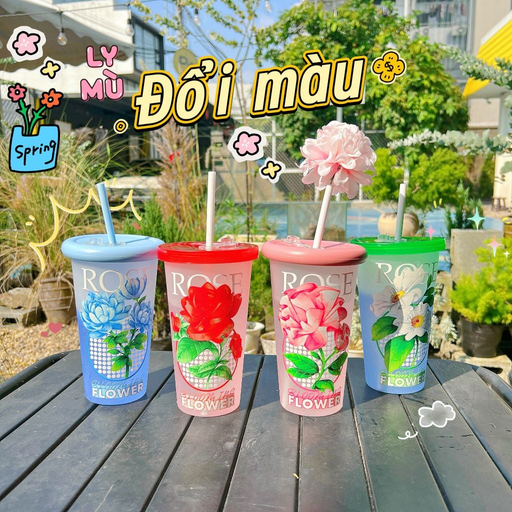  Ly Sỉ Sẵn IN 3D Nổi Đổi Màu Hoạ Tiết Ly Hoa 