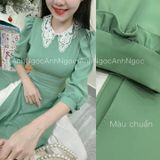  Áo dài Xanh Min Đậm Cổ Ren tay bèo xinh xắn 