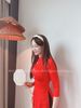  Áo Dài đỏ tươi lụa dập vân 