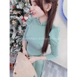  Áo dài Dập Vân Xanh Min cổ truyền thống bèo xinh xắn 