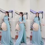  Áo dài Dập Vân Xanh Min cổ truyền thống bèo xinh xắn 