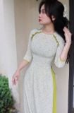  Áo Dài hoa nhí 2 màu raglan viền nút 