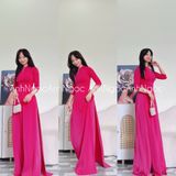  Áo dài Hồng Sen Tay Raglan cổ truyền thống đính pha lê 