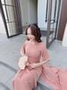  Áo dài nâu hồng tay loe 2 lớp 