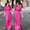  Áo dài Gấm Hồng Sen Nơ Bướm xinh xắn 