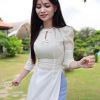  Áo dài Gấm Trắng cổ kiềng 