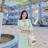  Áo Dài Nhí Xanh Cổ Tim Nơ Dễ Thương 