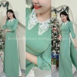  Áo dài Xanh Min Đậm Cổ Ren tay bèo xinh xắn 