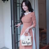  Áo dài Bi Nâu cổ ren xinh xắn 