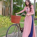  Áo dài Chấm Bi Xanh Đen Cổ Tim Bèo Nơ xinh xắn 