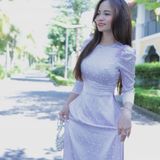  Áo dài Gấm Chuồn Chuồn Tím bèo thanh lịch 