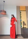  Áo Dài đỏ tươi lụa dập vân 