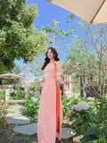  Áo dài cam đào nút bọc 