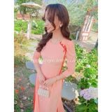  Áo dài cam đào nút bọc 