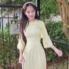  Áo dài Gấm Vàng Uyển Ân Nút Tàu Tay Xẻ Nút 