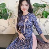  Áo dài Gấm 2 Da Xanh Đen Nút Tàu Thỏ xinh xắn 