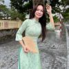 Áo dài Gấm Trúc Đào Xanh Nút Tàu Hoa Đá