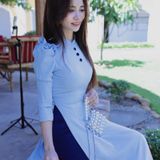  Áo dài Xanh Dương Bèo Vai Nút Nọc Xanh Đen 