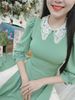 Áo dài Xanh Min Đậm Cổ Ren tay bèo xinh xắn