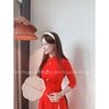 Áo Dài đỏ tươi lụa dập vân 