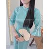  Áo Dài gấm xanh thiên thanh 