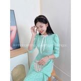  Áo dài Nhí Xanh Ngọc Cổ Nơ trắng dễ thương 
