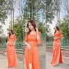  Áo Dài gấm cam cv bèo 