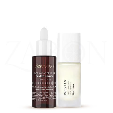 Combo Fusion Meso Retinol 1.0 30ml và Ekseption Hyaluronic Niacin 75ml hỗ trợ giảm nếp nhăn, giảm mụn, sáng da