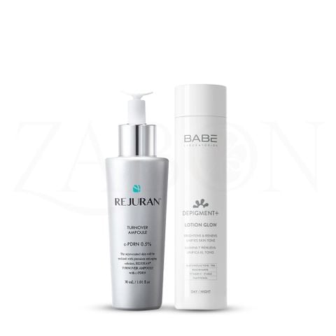 Combo REJURAN Turnover Ampoule 30ml và BABE DEPIGMENT+ Lotion Glow 150ml làm mờ vết thâm, phục hồi tái tạo sáng da