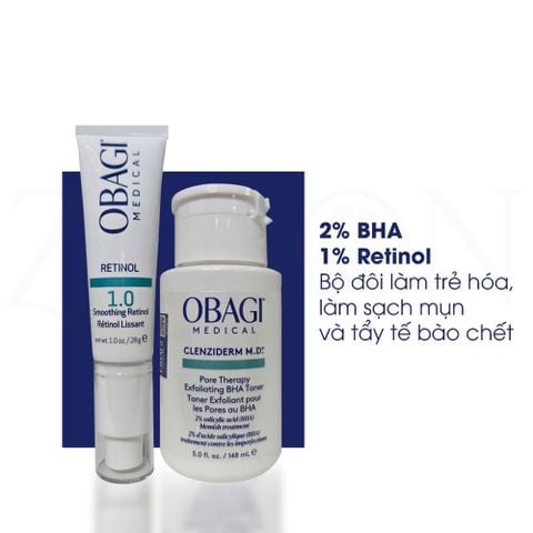 Bộ đôi dưỡng da Toner BHA Giảm Mụn Obagi Clenziderm M.D 148ml và Kem chống lão hóa & Tái tạo da 360 Retinol 1.0 28g
