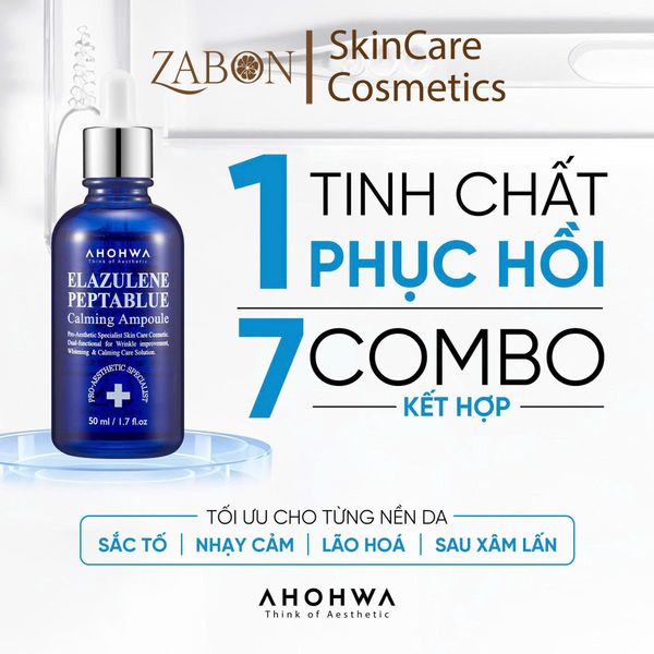 Tinh chất phục hồi, trẻ hóa tế bào sinh học Ahohwa Elazulene Peptablue Calming Ampoule 50ml