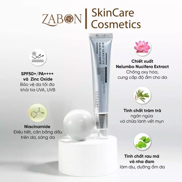 Kem chống nắng Usolab Bio Sensitive Sun Block Matte cho da dầu mụn 50ml/10ml