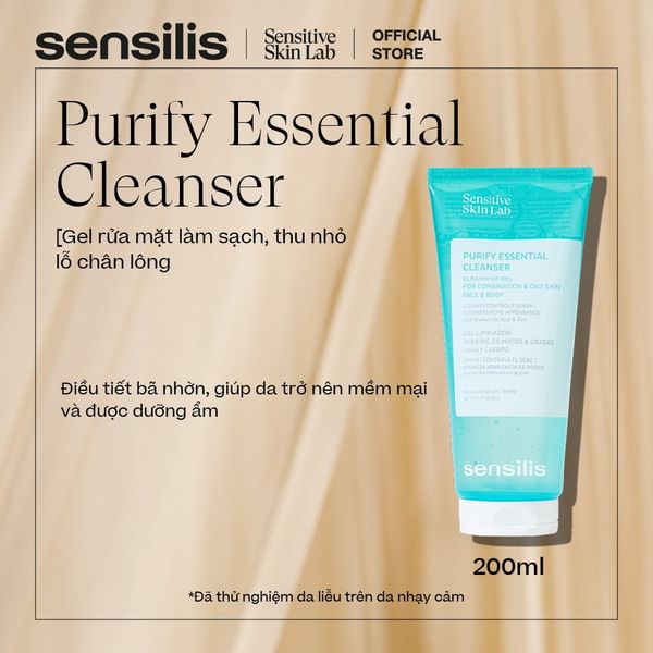 Gel rửa mặt Sensilis Purify Essential Cleanser kiểm soát nhờn cho da dầu mụn 200ml