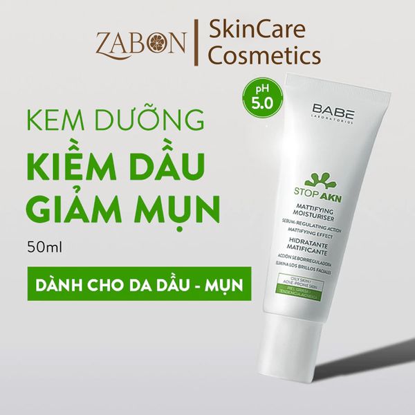 Bộ đôi làm sạch và dưỡng ẩm, giảm mụn, giảm nhờn BABE Stop AKN Purifying Cleansing Gel + Mattifying Moisturiser 50ml