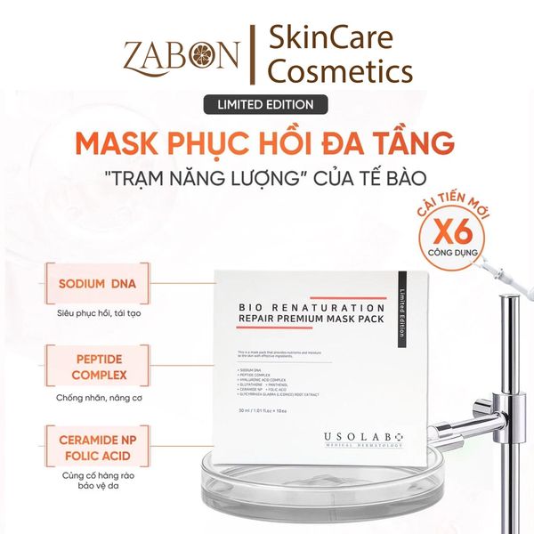 Mặt nạ tế bào gốc USOLAB Bio Renaturation Repair Premium Mask Pack phục hồi, cấp ẩm, tăng cường hàng rào bảo vệ da