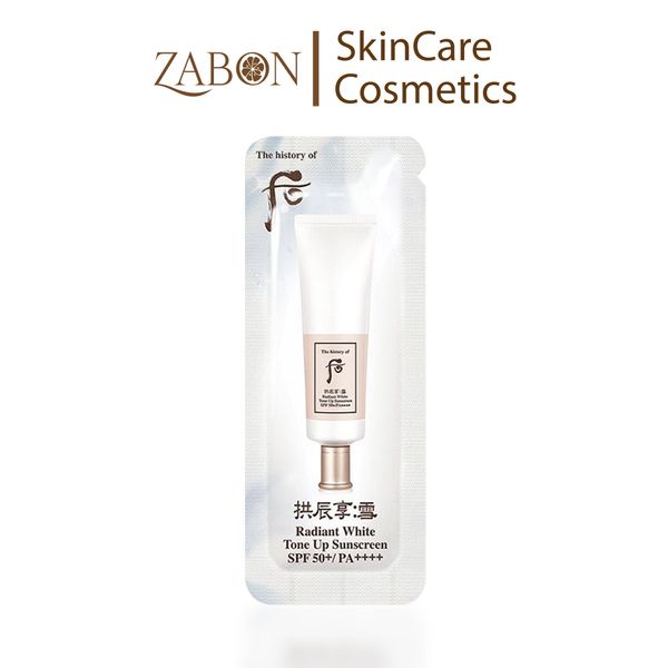 Combo 20 Sample Kem Chống Nắng Nâng Tone Dưỡng Trắng Whoo Radiant White Tone Up Sunscreen SPF 50+/ PA++++ 1ml