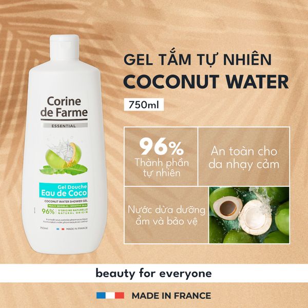 Gel tắm Corine De Farme Essential Coconut Water Shower Gel 750ml