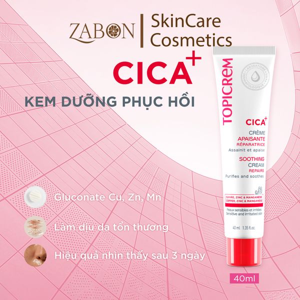 Kem dưỡng Topicrem CICA+ Soothing Cream làm dịu, thanh lọc và thúc đẩy quá trình phục hồi làn da 40ml