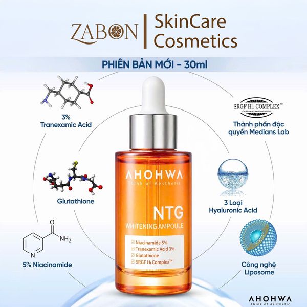 Combo Ahohwa NTG Whitening Ampoule 50ml và Ahohwa Whitening Cream NTG 30ml giảm sạm nám, dưỡng sáng da